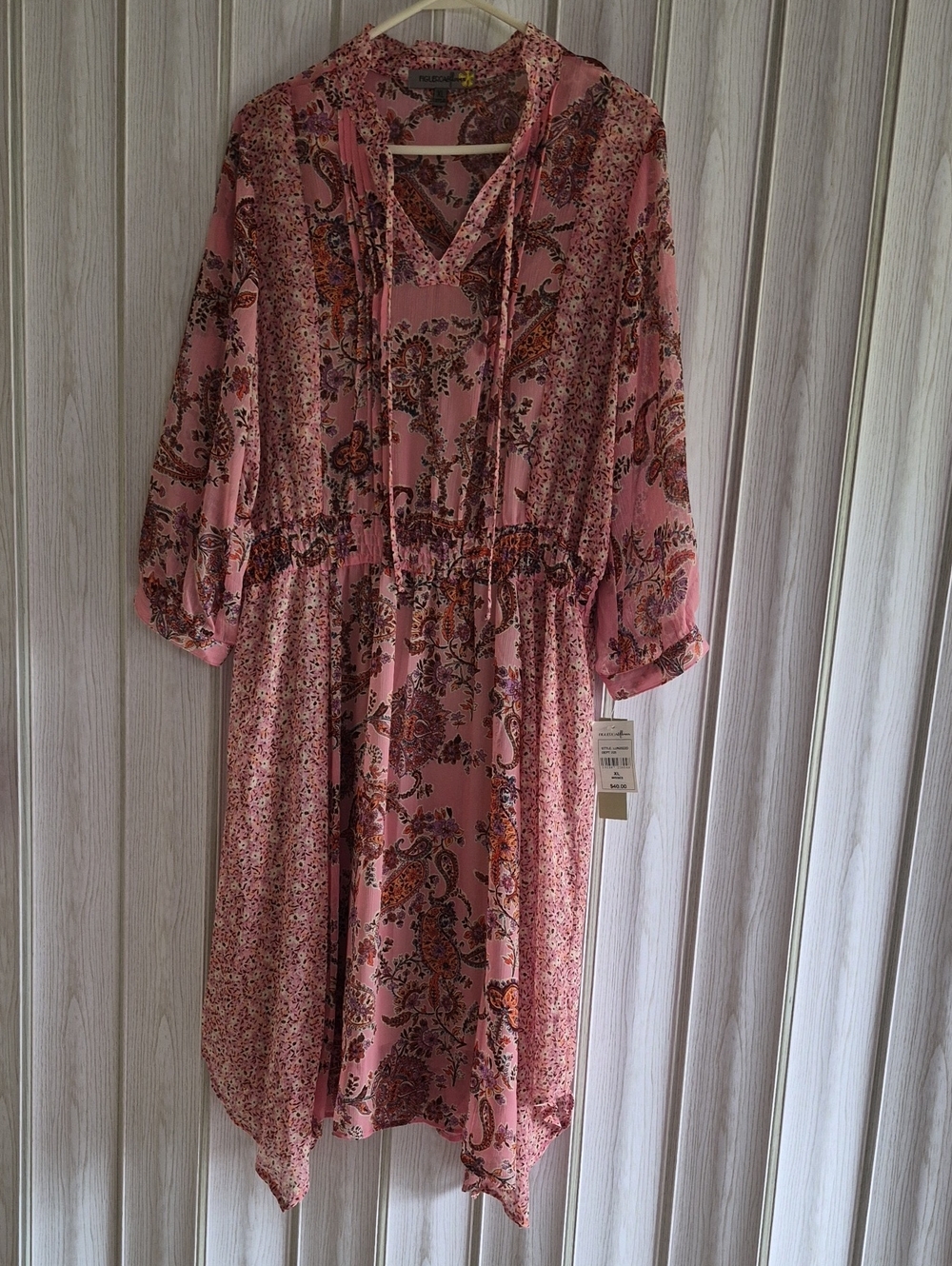 Billabong Pink Paisley High-Low Tie-Front Midi Dress